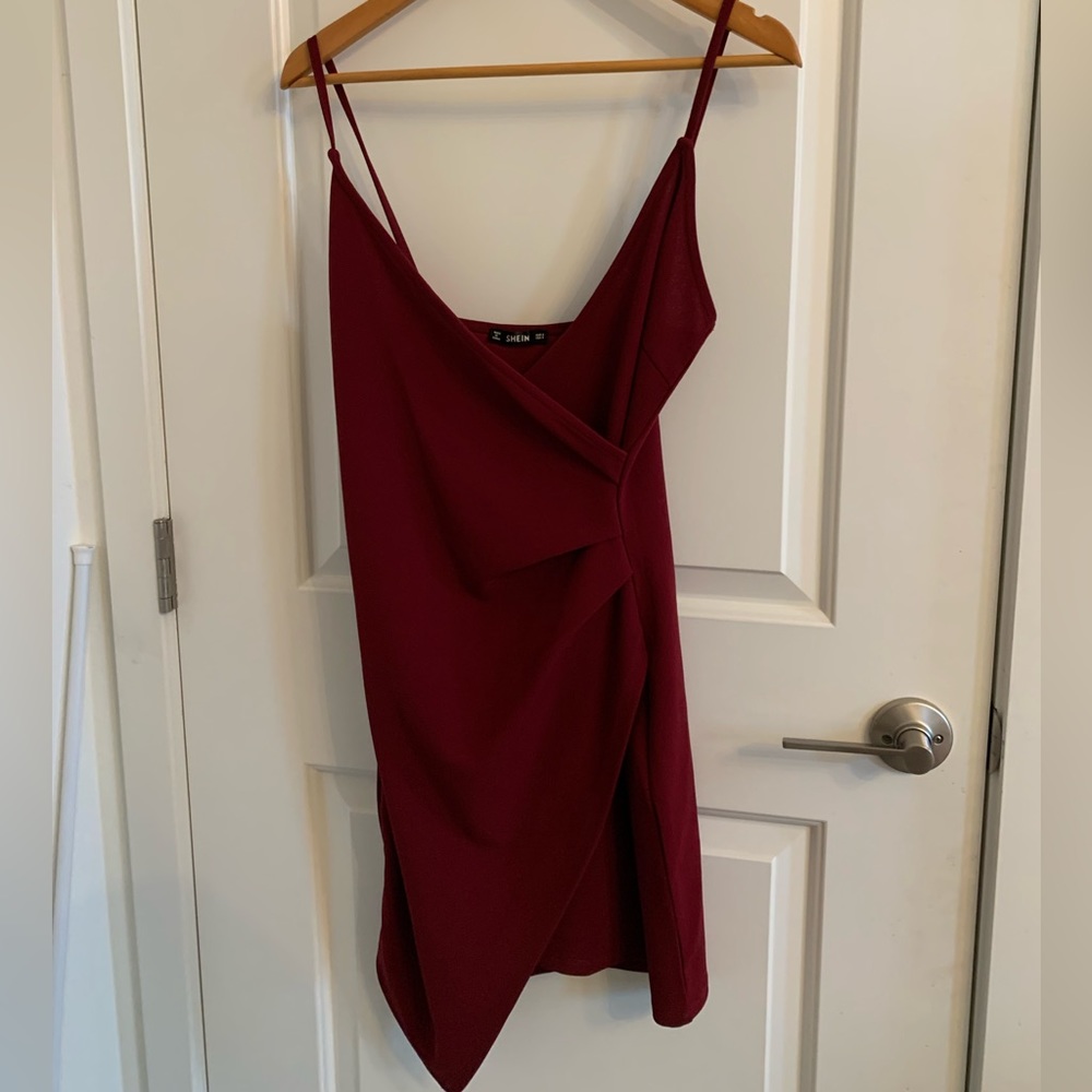 Red wine 🍷 mini asymmetrical bodycon dress.